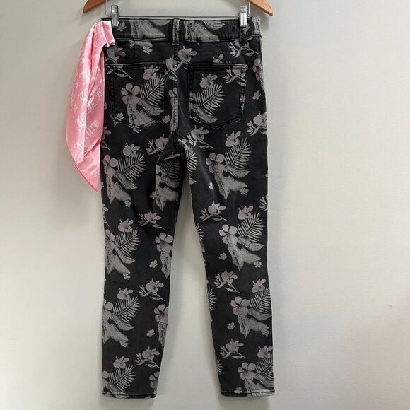 Juicy Couture‎ Floral California Skinny Jean Women's Black Stretch Scarf Size 29 - Picture 3 of 5